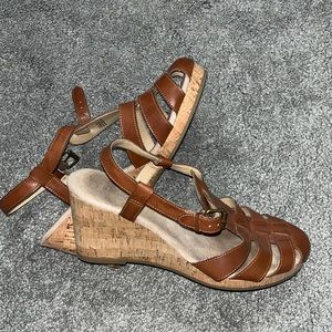Brown Leather Strappy Heel Wedges